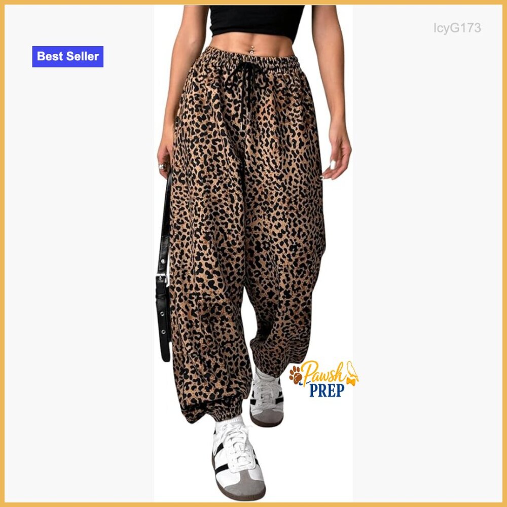 Leopard Print Drawstring Elastic Waist Jogger Swe… - image 1